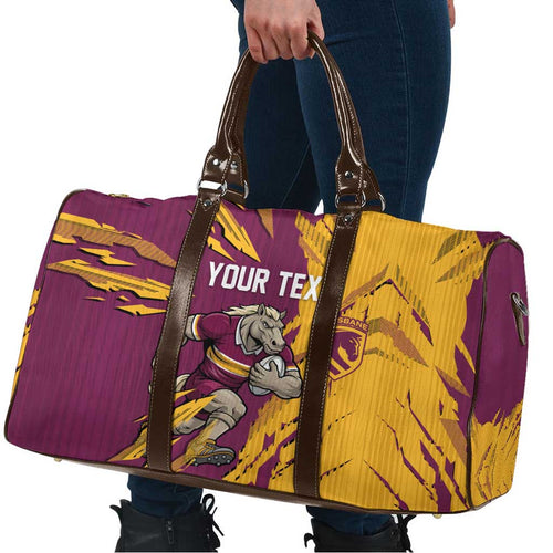 Personalized Brisbane Broncos Travel Bag Dynamic Lightning Mascot Rugby Australia