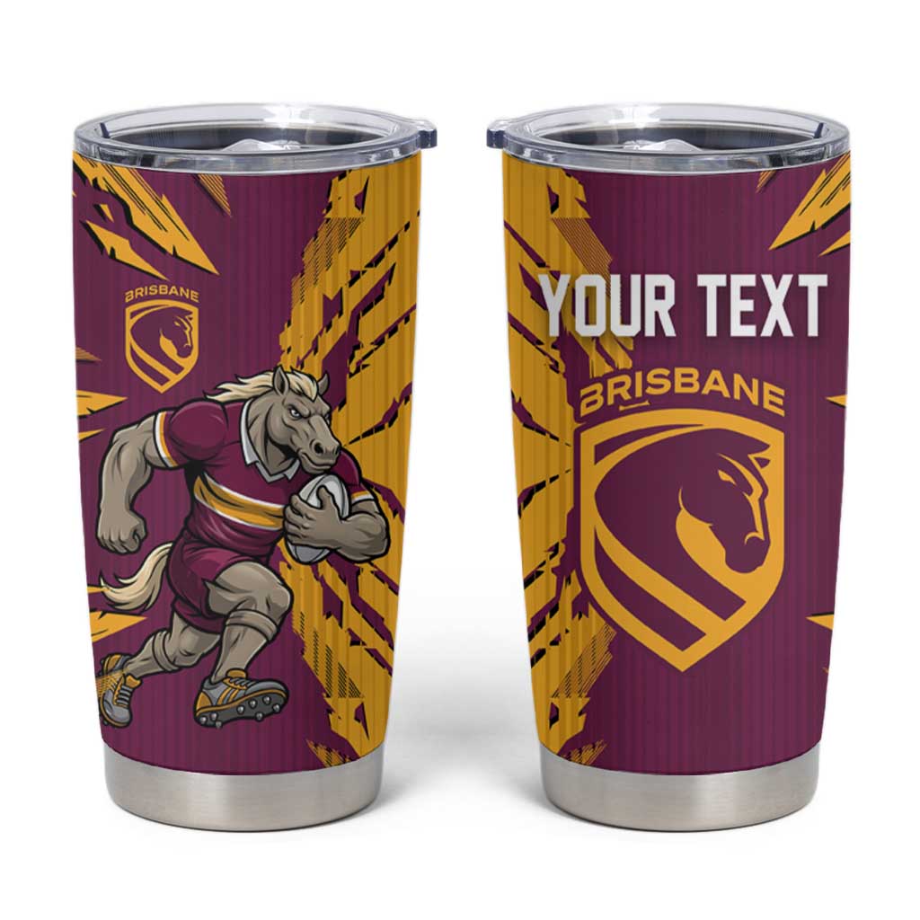 Personalized Brisbane Broncos Tumbler Cup Dynamic Lightning Mascot Rugby Australia