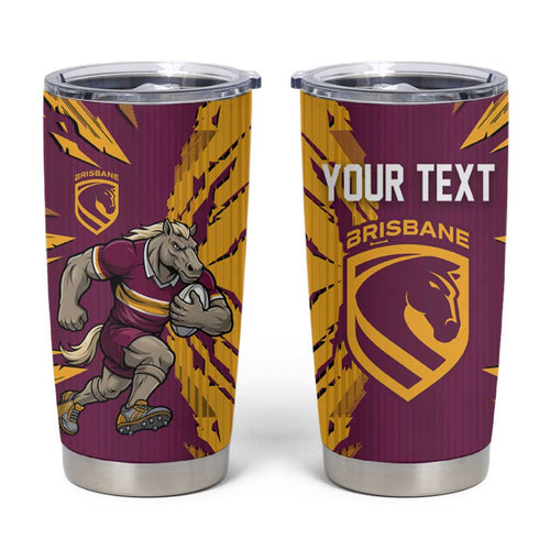 Personalized Brisbane Broncos Tumbler Cup Dynamic Lightning Mascot Rugby Australia