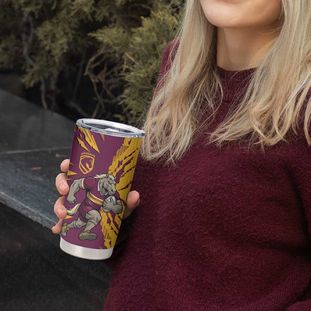 Personalized Brisbane Broncos Tumbler Cup Dynamic Lightning Mascot Rugby Australia