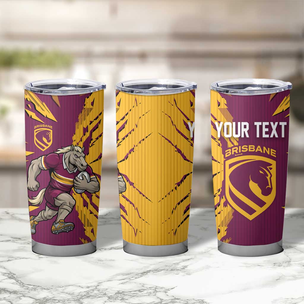 Personalized Brisbane Broncos Tumbler Cup Dynamic Lightning Mascot Rugby Australia