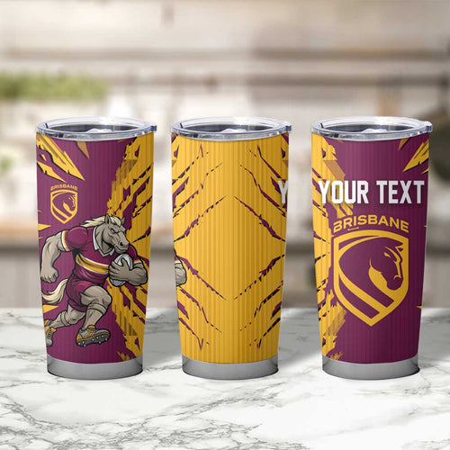Personalized Brisbane Broncos Tumbler Cup Dynamic Lightning Mascot Rugby Australia