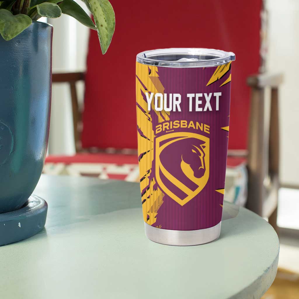 Personalized Brisbane Broncos Tumbler Cup Dynamic Lightning Mascot Rugby Australia