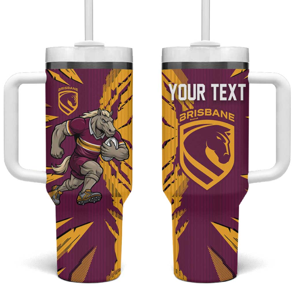 Personalized Brisbane Broncos Tumbler With Handle Dynamic Lightning Mascot Rugby Australia