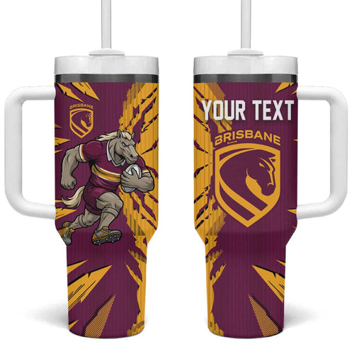 Personalized Brisbane Broncos Tumbler With Handle Dynamic Lightning Mascot Rugby Australia