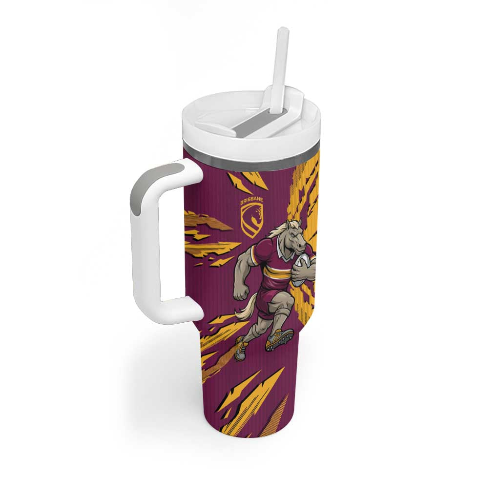 Personalized Brisbane Broncos Tumbler With Handle Dynamic Lightning Mascot Rugby Australia