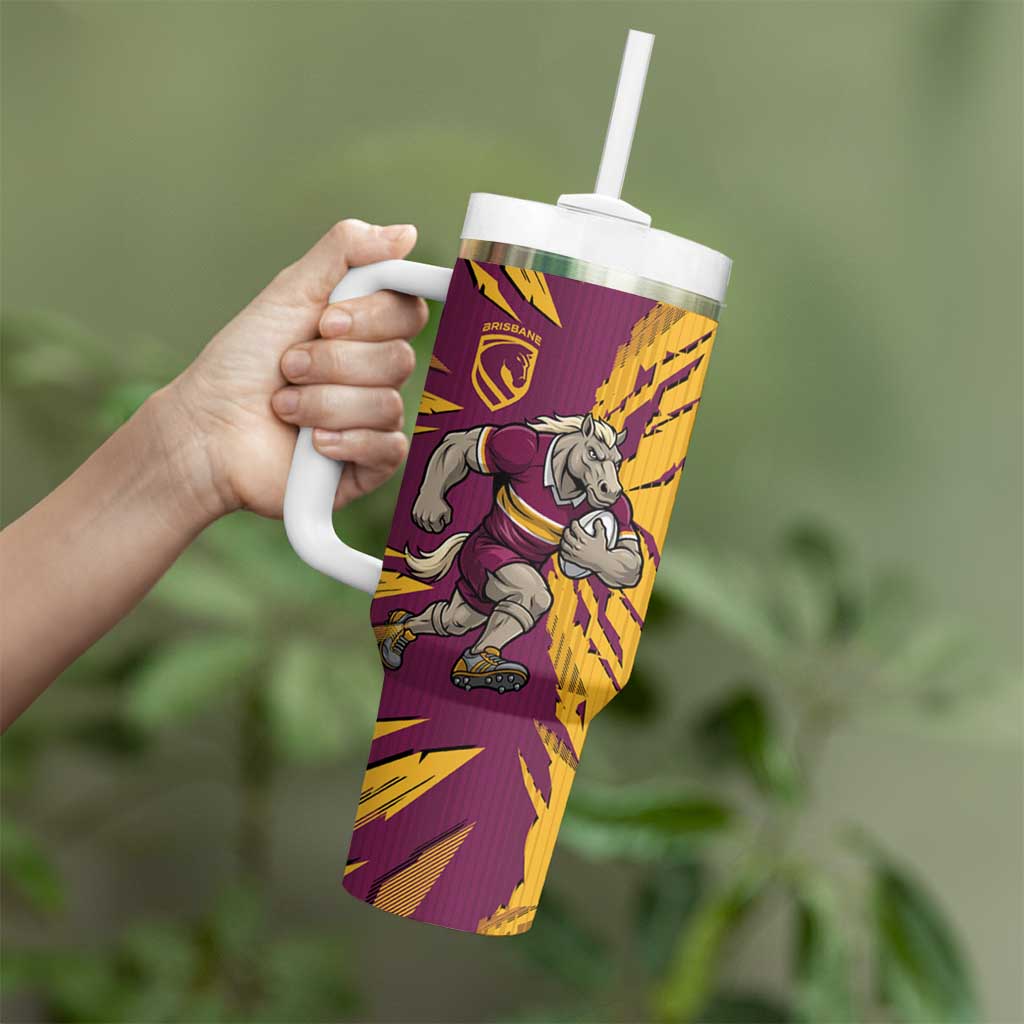 Personalized Brisbane Broncos Tumbler With Handle Dynamic Lightning Mascot Rugby Australia