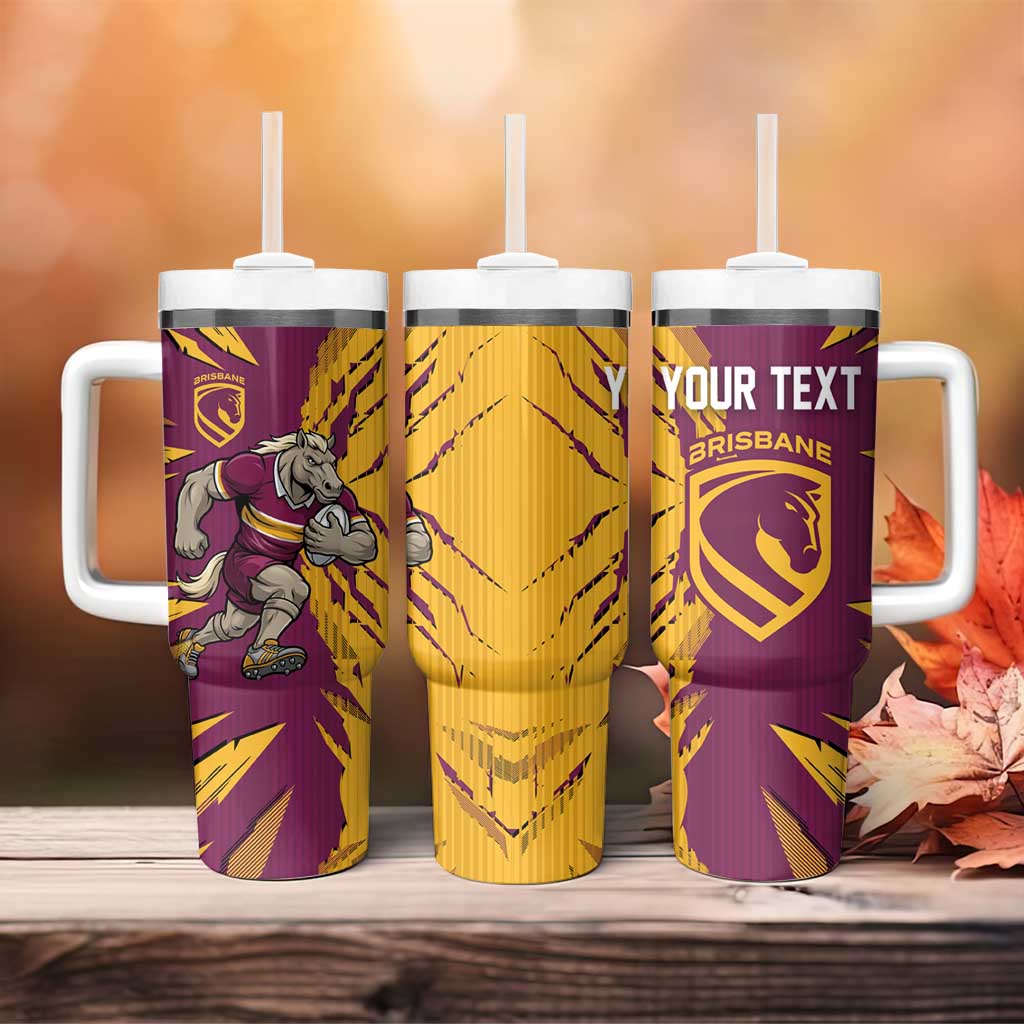 Personalized Brisbane Broncos Tumbler With Handle Dynamic Lightning Mascot Rugby Australia