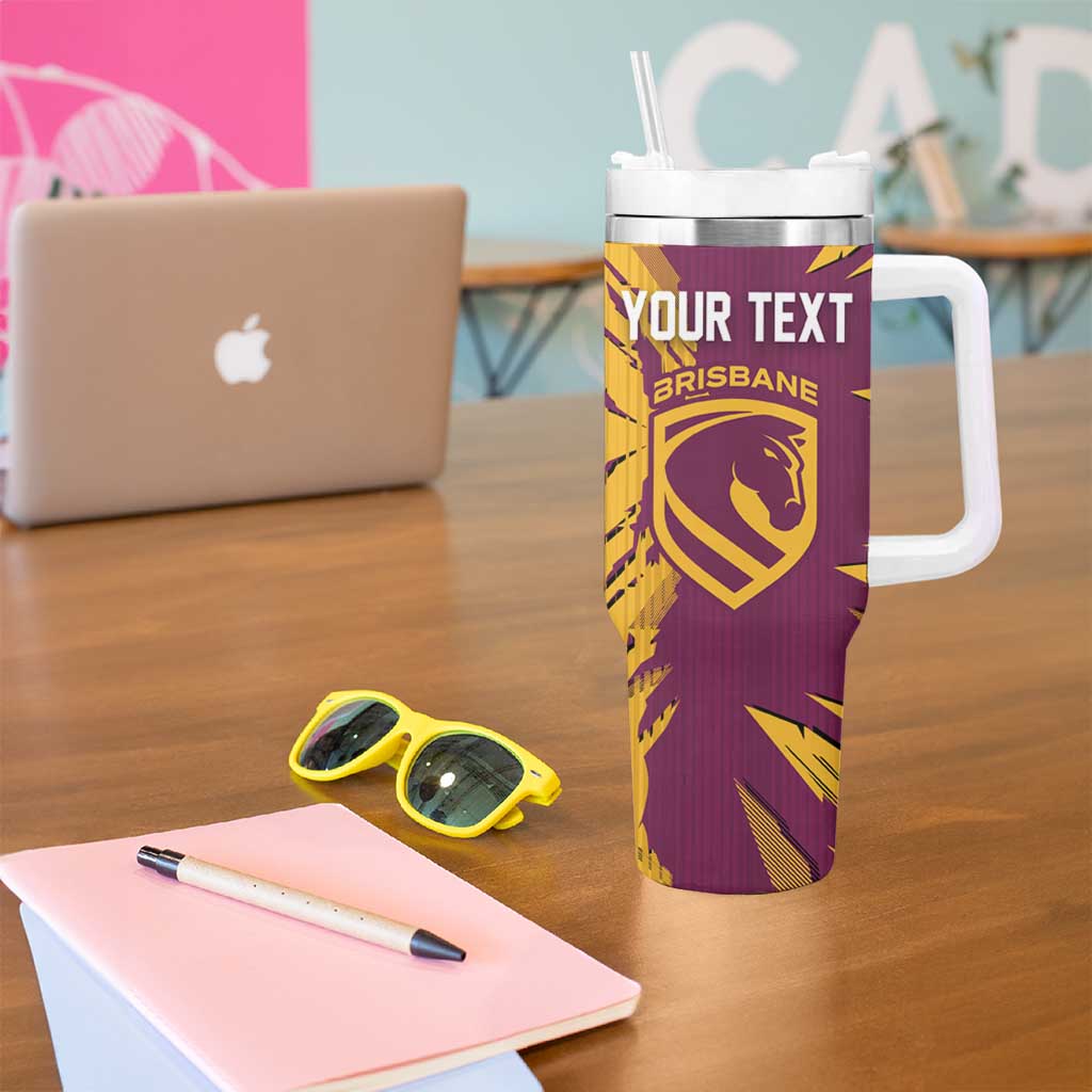 Personalized Brisbane Broncos Tumbler With Handle Dynamic Lightning Mascot Rugby Australia