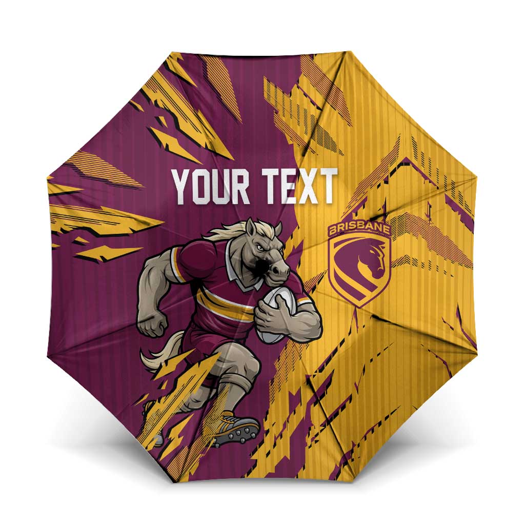Personalized Brisbane Broncos Umbrella Dynamic Lightning Mascot Rugby Australia