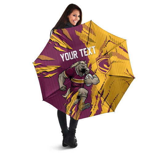 Personalized Brisbane Broncos Umbrella Dynamic Lightning Mascot Rugby Australia