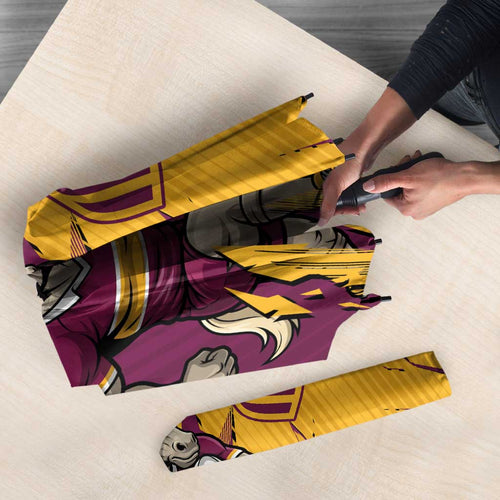 Personalized Brisbane Broncos Umbrella Dynamic Lightning Mascot Rugby Australia