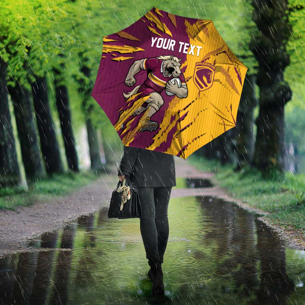 Personalized Brisbane Broncos Umbrella Dynamic Lightning Mascot Rugby Australia