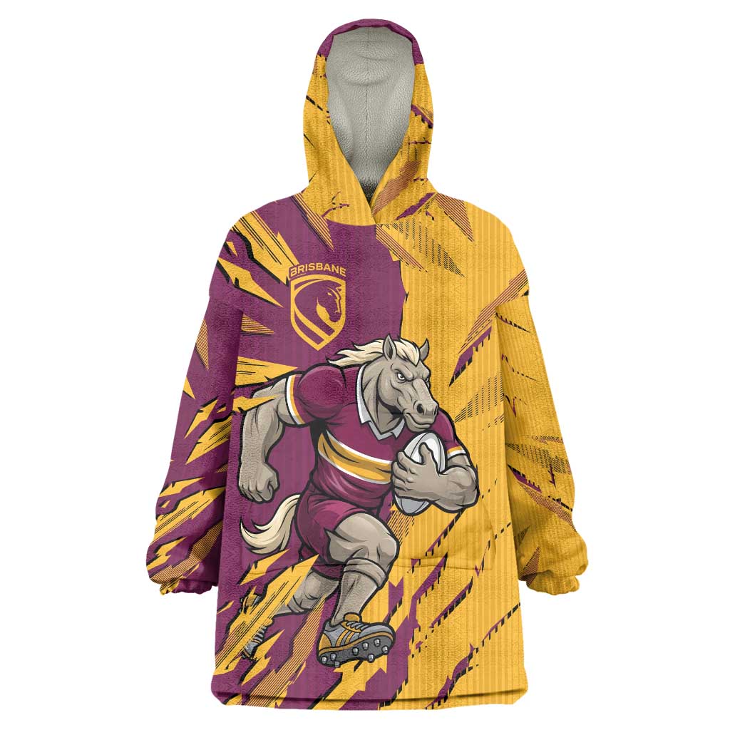 Personalized Brisbane Broncos Wearable Blanket Hoodie Dynamic Lightning Mascot Rugby Australia
