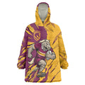 Personalized Brisbane Broncos Wearable Blanket Hoodie Dynamic Lightning Mascot Rugby Australia