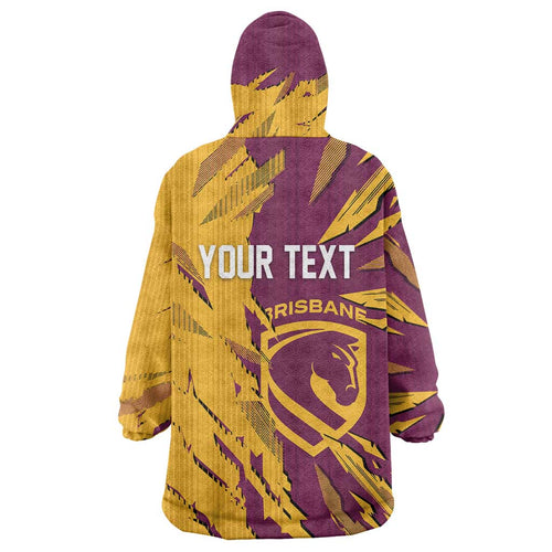Personalized Brisbane Broncos Wearable Blanket Hoodie Dynamic Lightning Mascot Rugby Australia