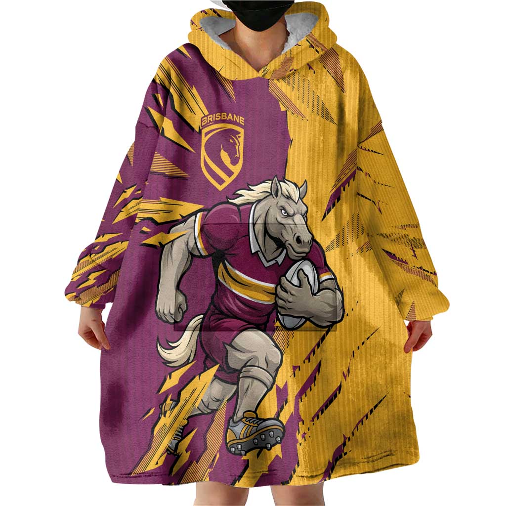 Personalized Brisbane Broncos Wearable Blanket Hoodie Dynamic Lightning Mascot Rugby Australia