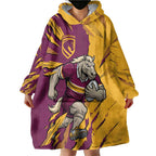 Personalized Brisbane Broncos Wearable Blanket Hoodie Dynamic Lightning Mascot Rugby Australia