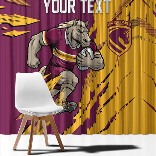 Personalized Brisbane Broncos Window Curtain Dynamic Lightning Mascot Rugby Australia