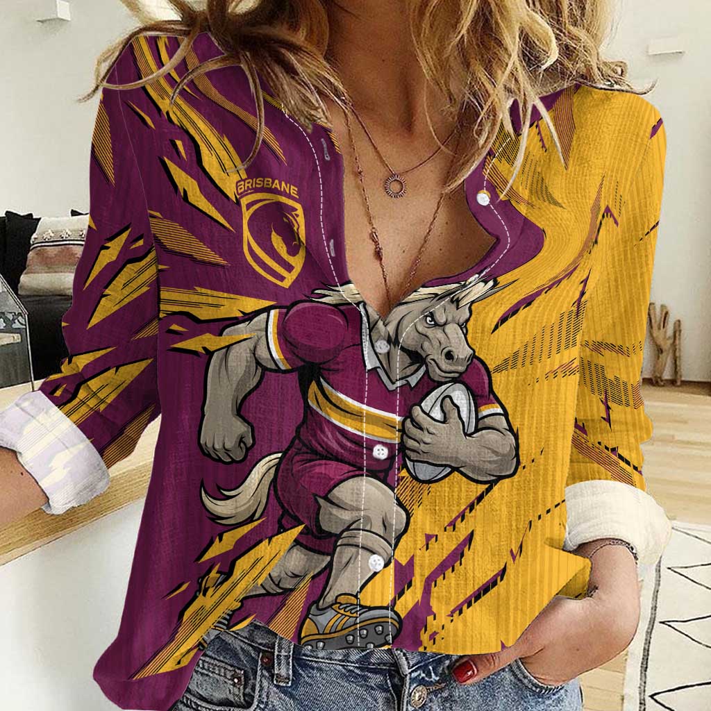 Personalized Brisbane Broncos Women Casual Shirt Dynamic Lightning Mascot Rugby Australia