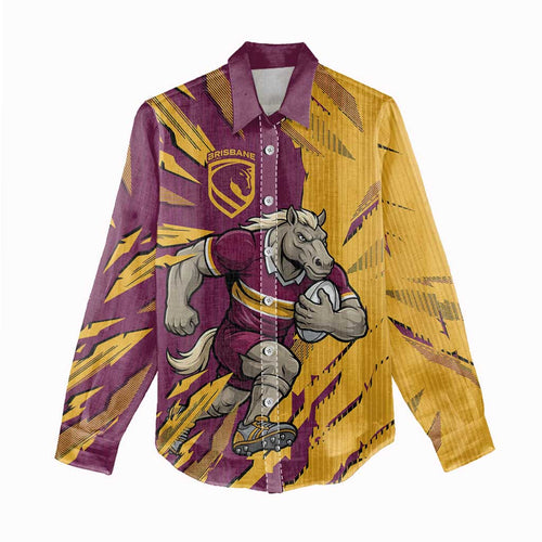 Personalized Brisbane Broncos Women Casual Shirt Dynamic Lightning Mascot Rugby Australia