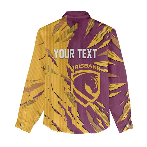 Personalized Brisbane Broncos Women Casual Shirt Dynamic Lightning Mascot Rugby Australia
