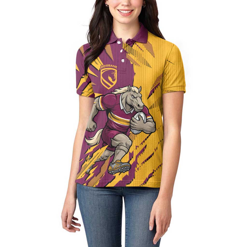 Personalized Brisbane Broncos Women Polo Shirt Dynamic Lightning Mascot Rugby Australia