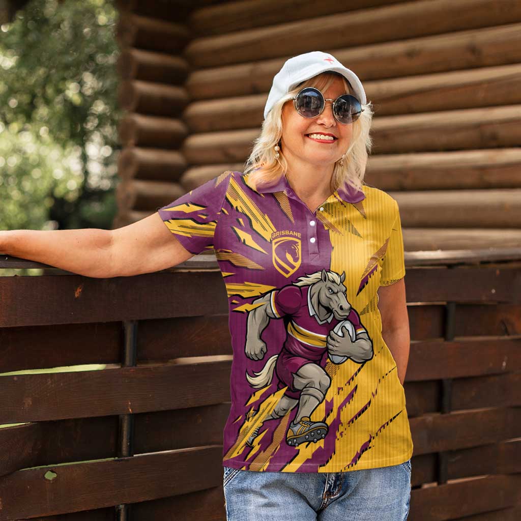 Personalized Brisbane Broncos Women Polo Shirt Dynamic Lightning Mascot Rugby Australia