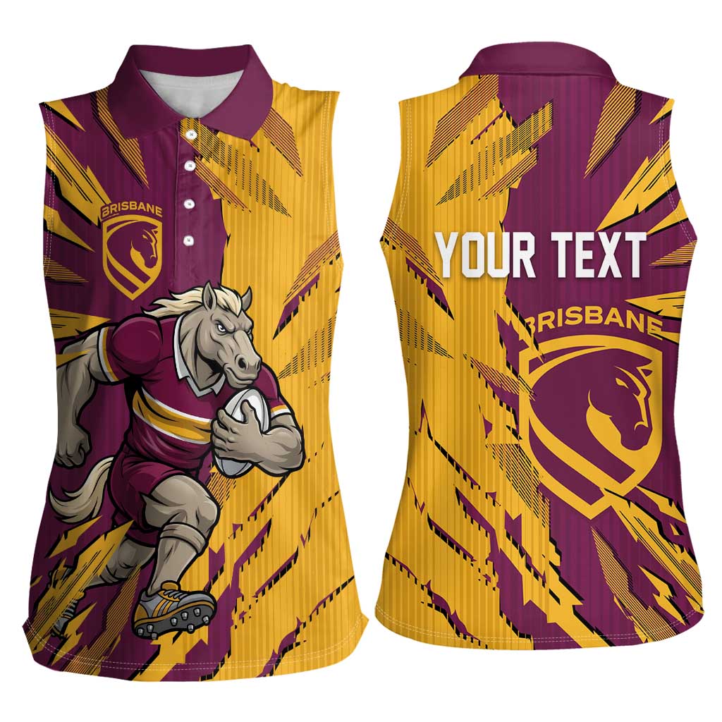 Personalized Brisbane Broncos Women Sleeveless Polo Shirt Dynamic Lightning Mascot Rugby Australia