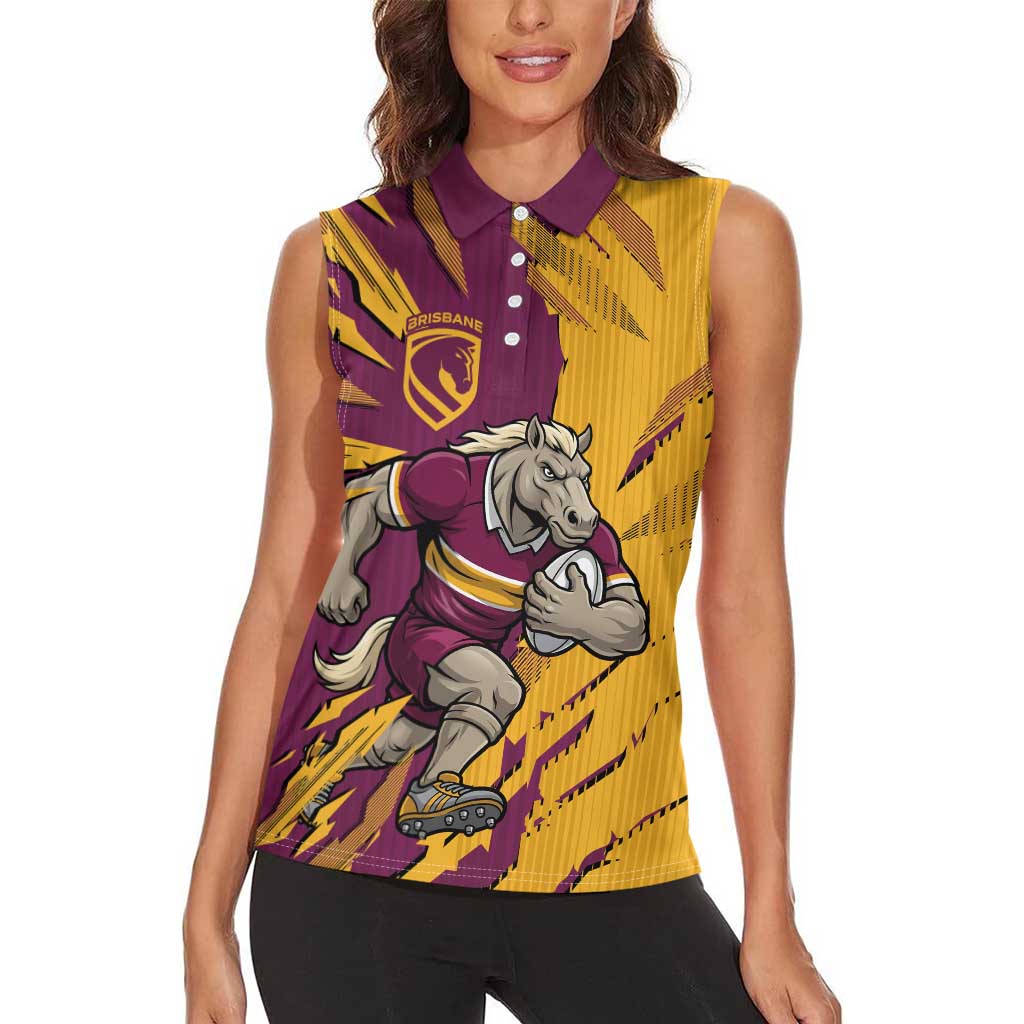 Personalized Brisbane Broncos Women Sleeveless Polo Shirt Dynamic Lightning Mascot Rugby Australia