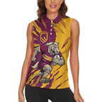 Personalized Brisbane Broncos Women Sleeveless Polo Shirt Dynamic Lightning Mascot Rugby Australia