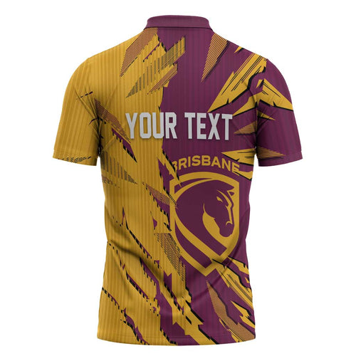 Personalized Brisbane Broncos Zipper Polo Shirt Dynamic Lightning Mascot Rugby Australia