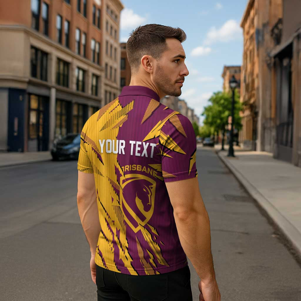 Personalized Brisbane Broncos Zipper Polo Shirt Dynamic Lightning Mascot Rugby Australia
