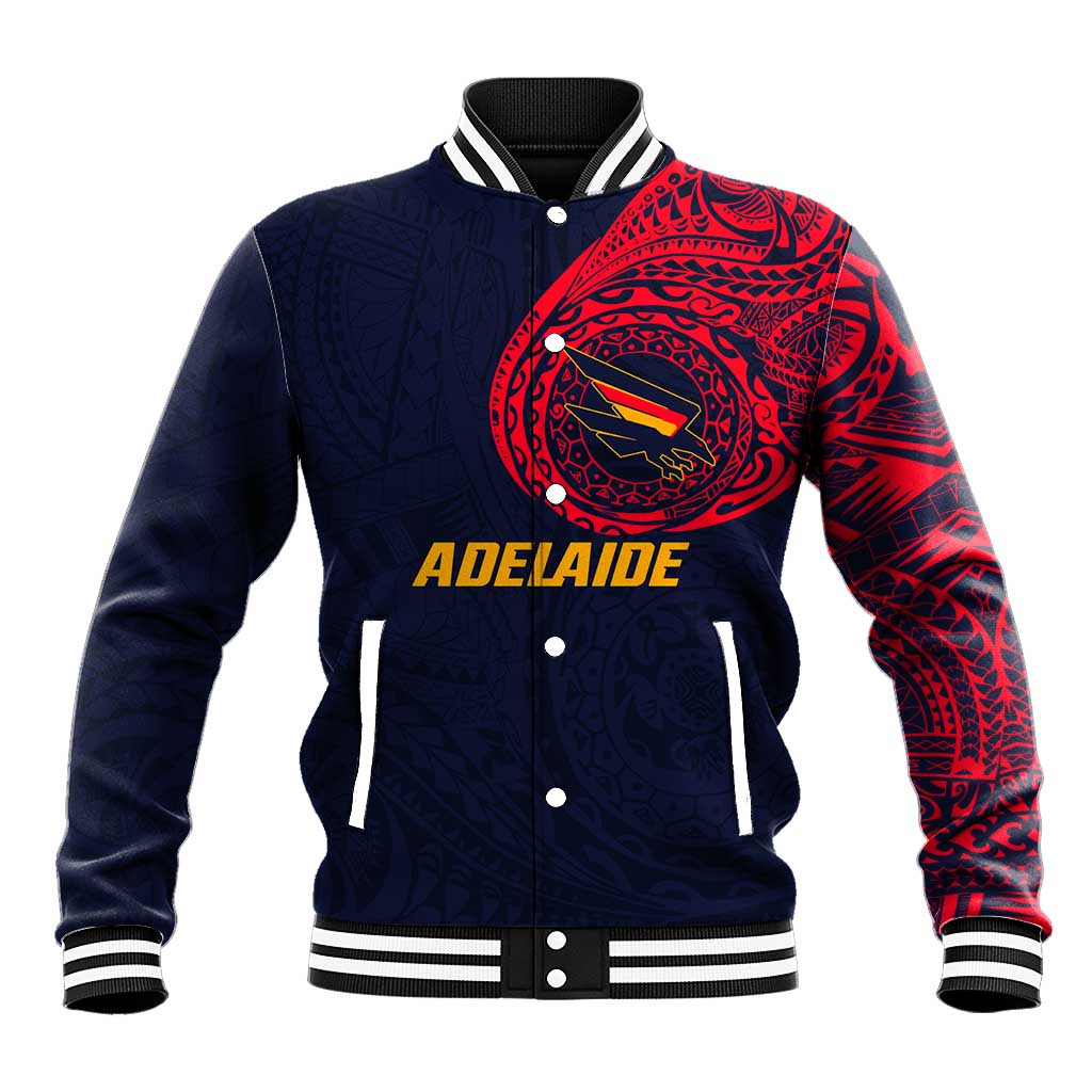 Personalized Adelaide Crows Polynesian Baseball Jacket Tribal Chest and Sleeve Tattoo Heritage Warrior