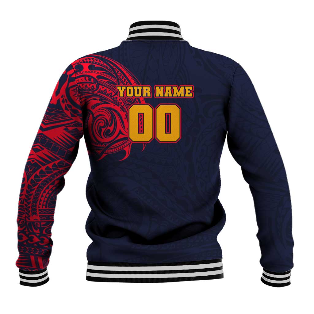 Personalized Adelaide Crows Polynesian Baseball Jacket Tribal Chest and Sleeve Tattoo Heritage Warrior