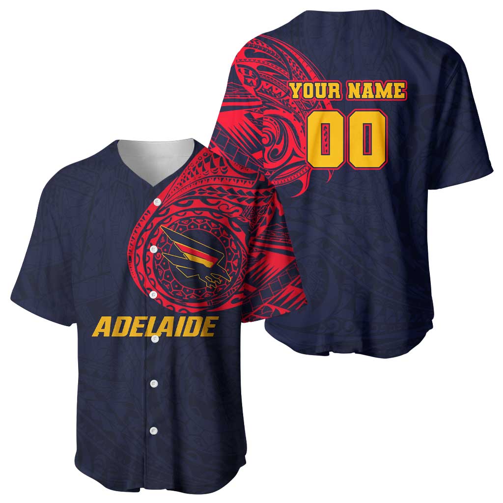 Personalized Adelaide Crows Polynesian Baseball Jersey Tribal Chest and Sleeve Tattoo Heritage Warrior