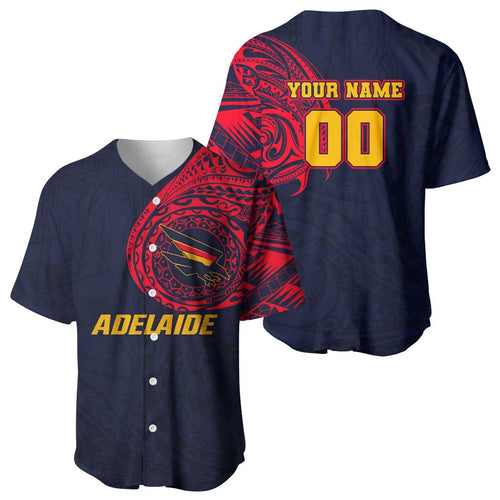 Personalized Adelaide Crows Polynesian Baseball Jersey Tribal Chest and Sleeve Tattoo Heritage Warrior