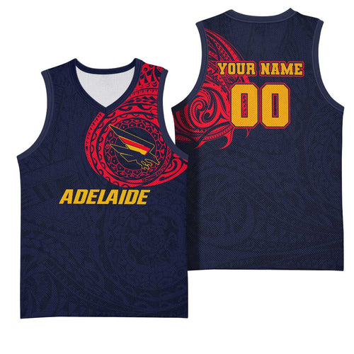 Personalized Adelaide Crows Polynesian Basketball Jersey Tribal Chest and Sleeve Tattoo Heritage Warrior