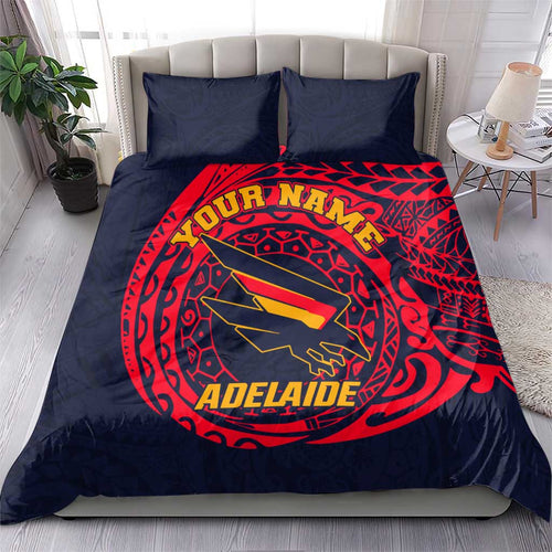 Personalized Adelaide Crows Polynesian Bedding Set Tribal Chest and Sleeve Tattoo Heritage Warrior