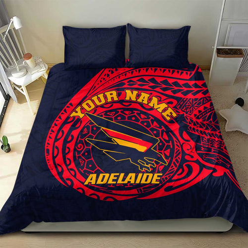 Personalized Adelaide Crows Polynesian Bedding Set Tribal Chest and Sleeve Tattoo Heritage Warrior