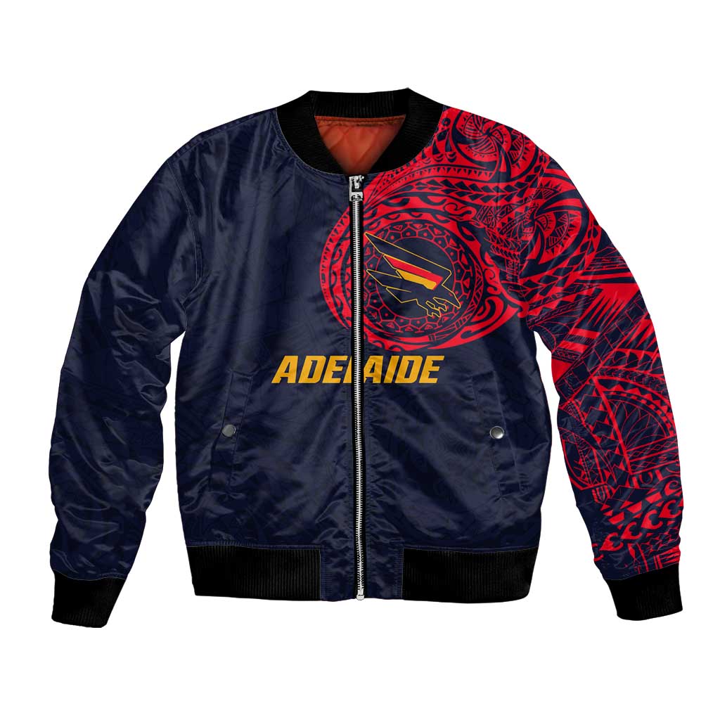 Personalized Adelaide Crows Polynesian Bomber Jacket Tribal Chest and Sleeve Tattoo Heritage Warrior