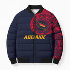 Personalized Adelaide Crows Polynesian Bomber Puffer Jacket Tribal Chest and Sleeve Tattoo Heritage Warrior