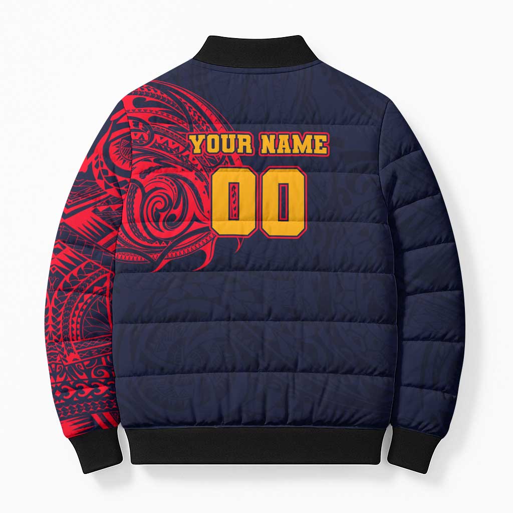 Personalized Adelaide Crows Polynesian Bomber Puffer Jacket Tribal Chest and Sleeve Tattoo Heritage Warrior