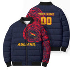 Personalized Adelaide Crows Polynesian Bomber Puffer Jacket Tribal Chest and Sleeve Tattoo Heritage Warrior