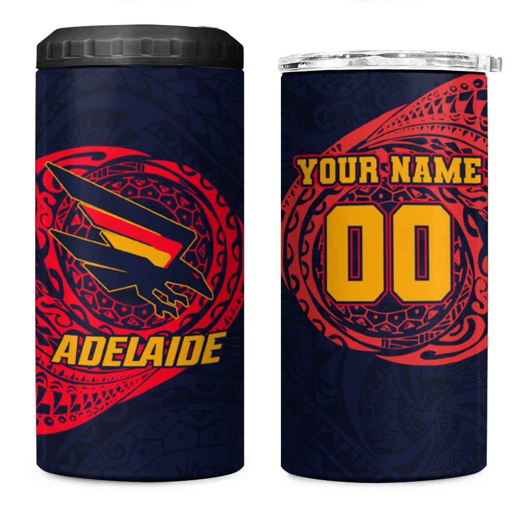 Personalized Adelaide Crows Polynesian 4 in 1 Can Cooler Tumbler Tribal Chest and Sleeve Tattoo Heritage Warrior
