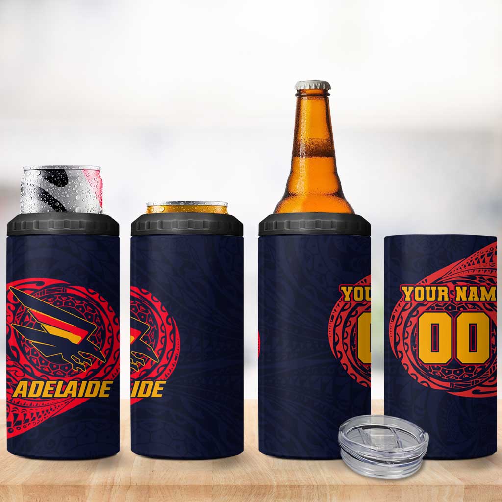 Personalized Adelaide Crows Polynesian 4 in 1 Can Cooler Tumbler Tribal Chest and Sleeve Tattoo Heritage Warrior