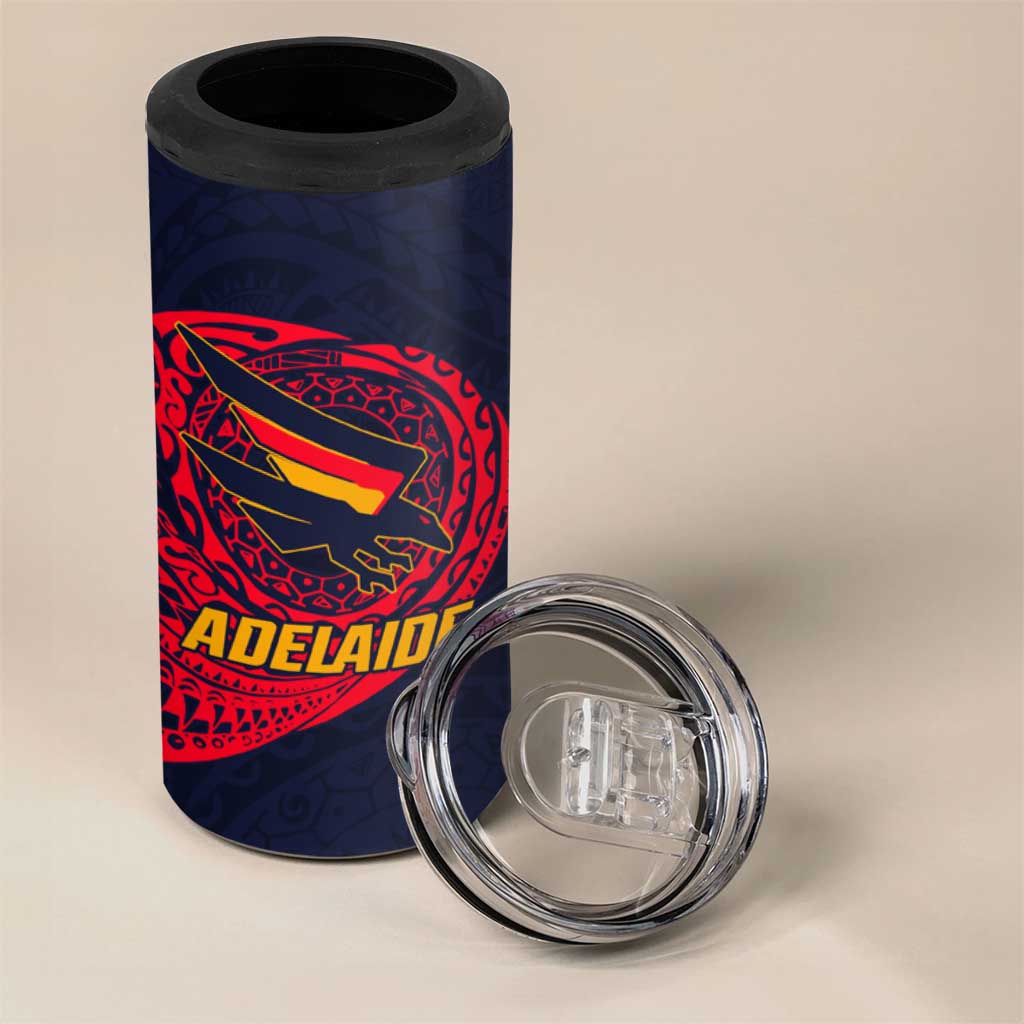 Personalized Adelaide Crows Polynesian 4 in 1 Can Cooler Tumbler Tribal Chest and Sleeve Tattoo Heritage Warrior