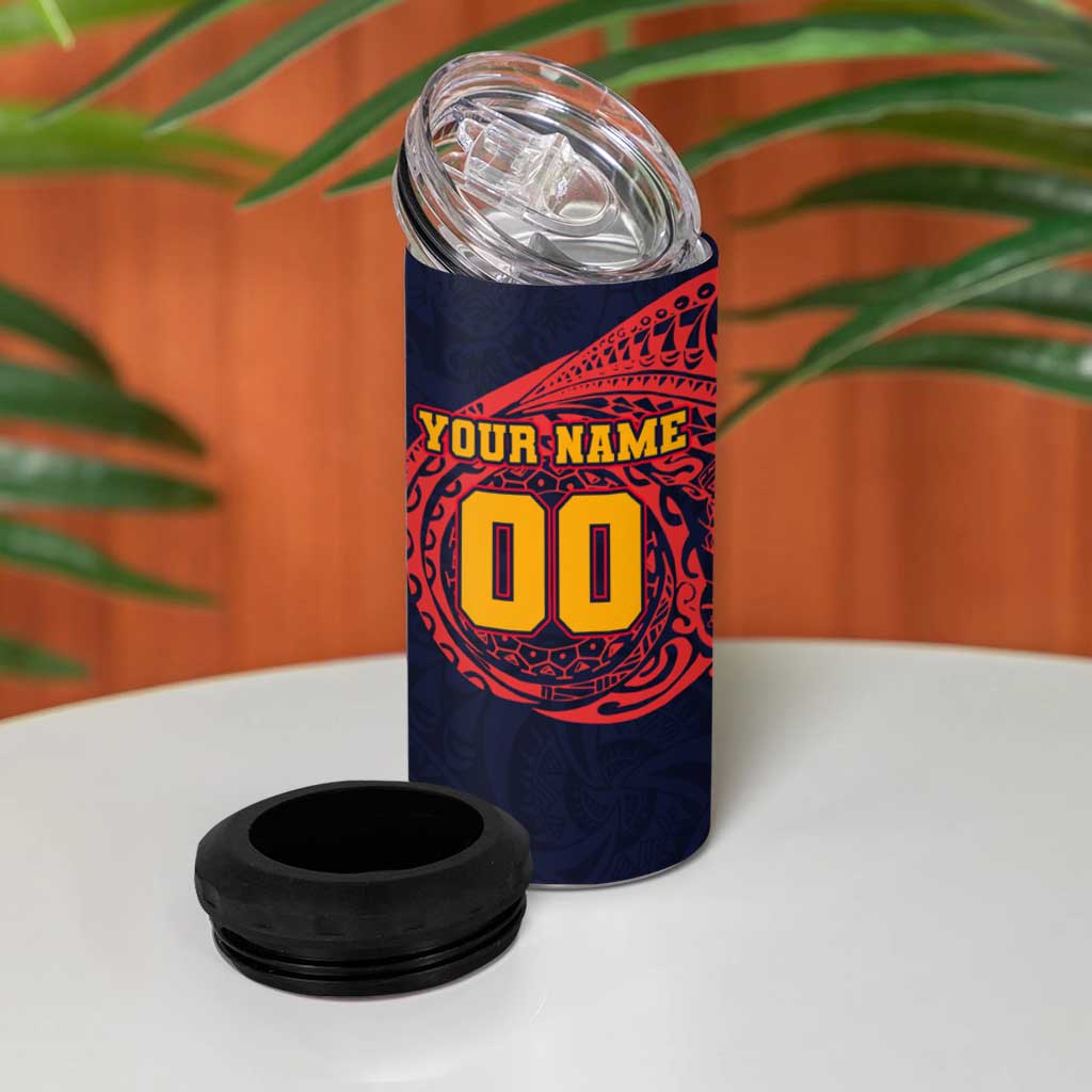 Personalized Adelaide Crows Polynesian 4 in 1 Can Cooler Tumbler Tribal Chest and Sleeve Tattoo Heritage Warrior
