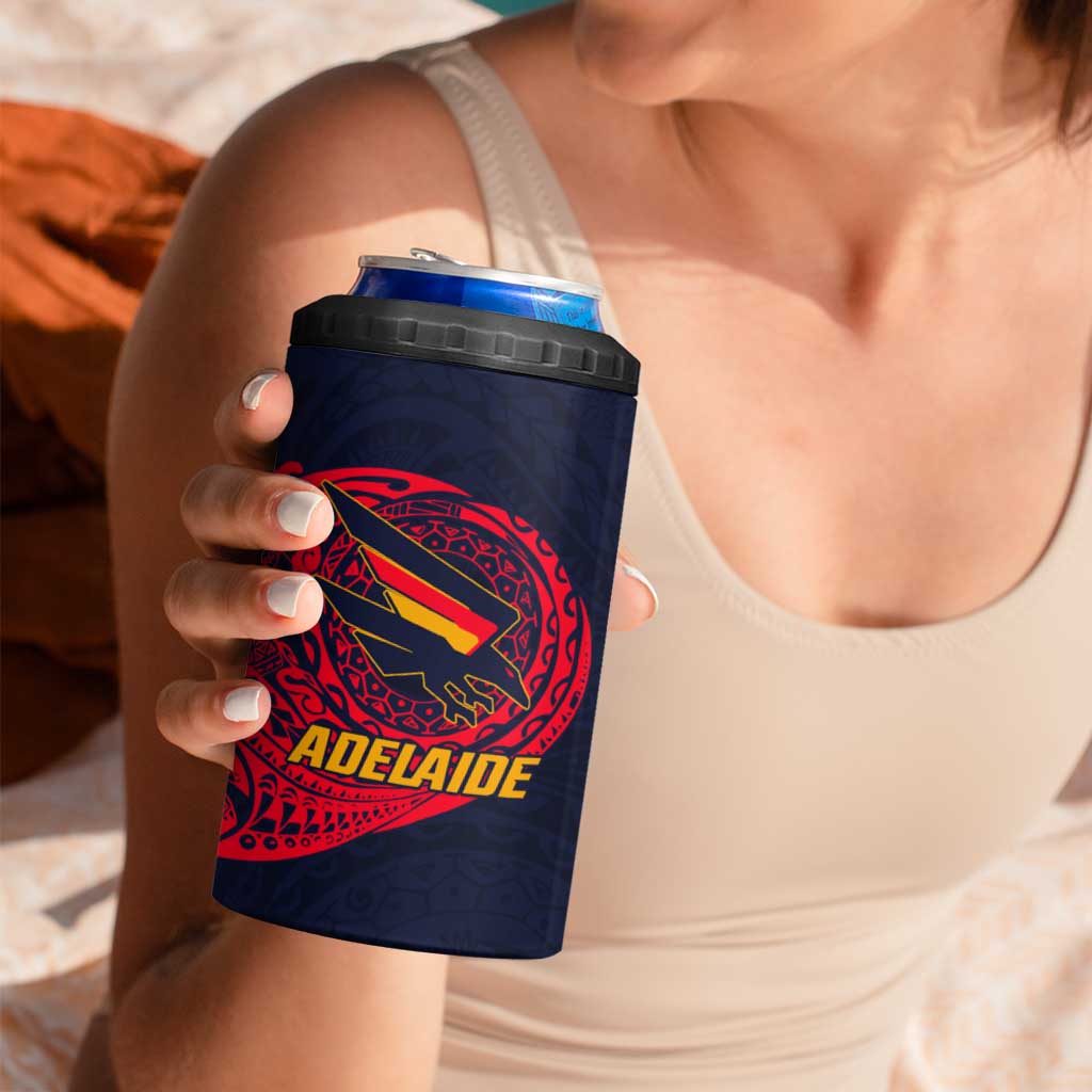 Personalized Adelaide Crows Polynesian 4 in 1 Can Cooler Tumbler Tribal Chest and Sleeve Tattoo Heritage Warrior