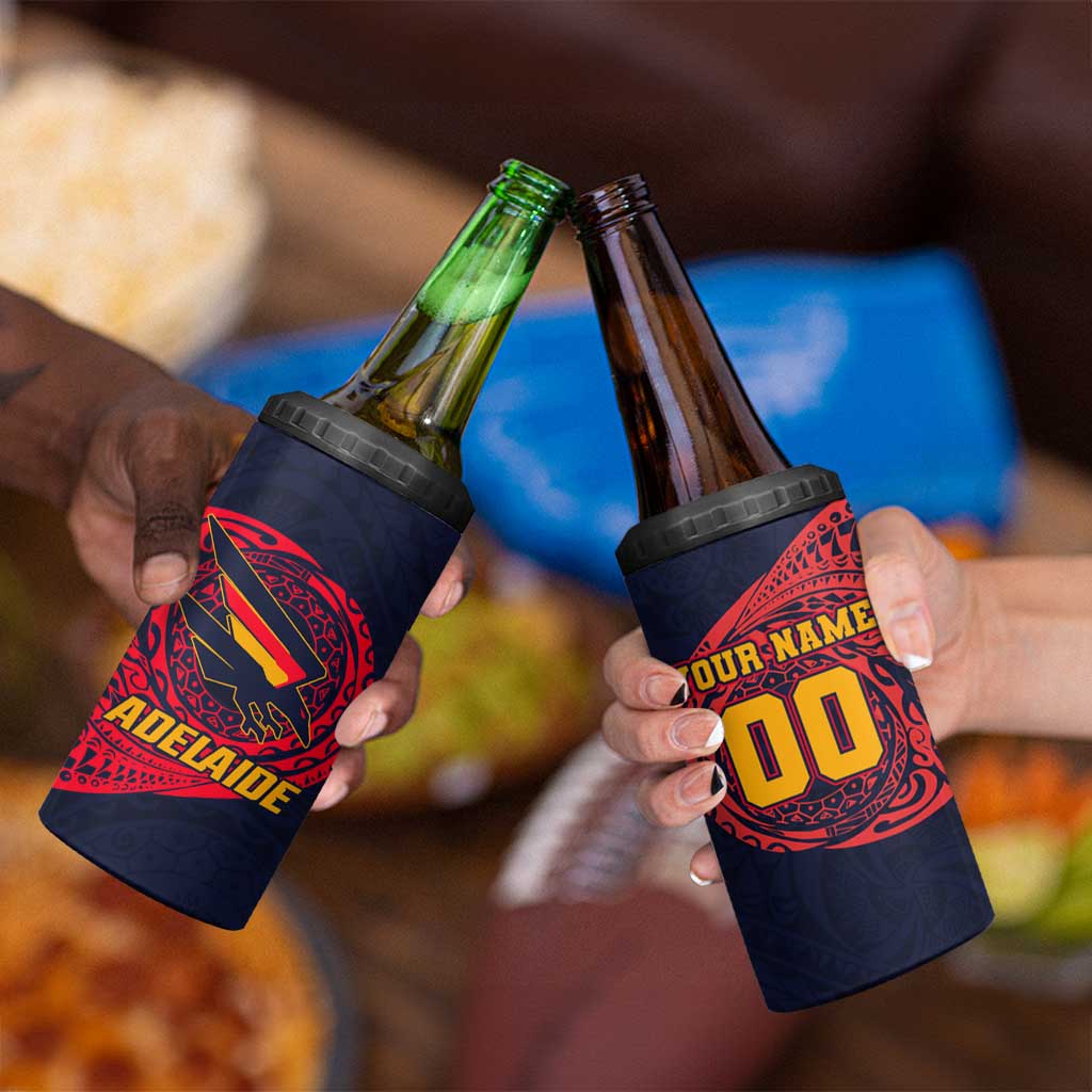 Personalized Adelaide Crows Polynesian 4 in 1 Can Cooler Tumbler Tribal Chest and Sleeve Tattoo Heritage Warrior